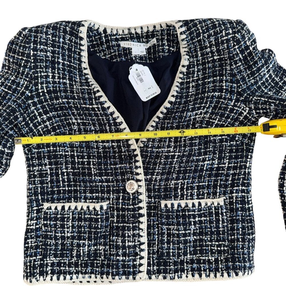 Veronica Beard Bosea Tweed Crop Jacket Blue White Cotton Blend Blazer Size 2 NWT - Picture 4 of 10